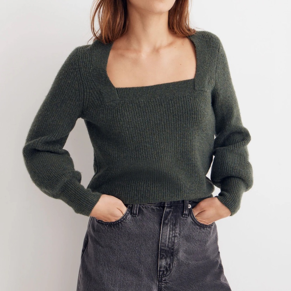 Madewell Sweater Square-Neck - Dark Green XS